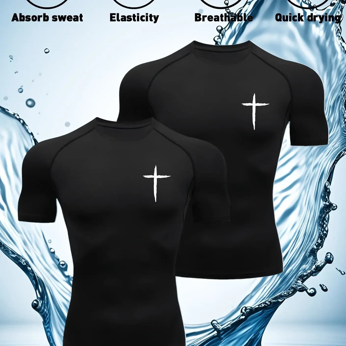 Two Men's Compression Printed T Shirt Summer Sportswear Running T-shirt Elastic Quick Dry Sport Gym Fitness TShirts Men