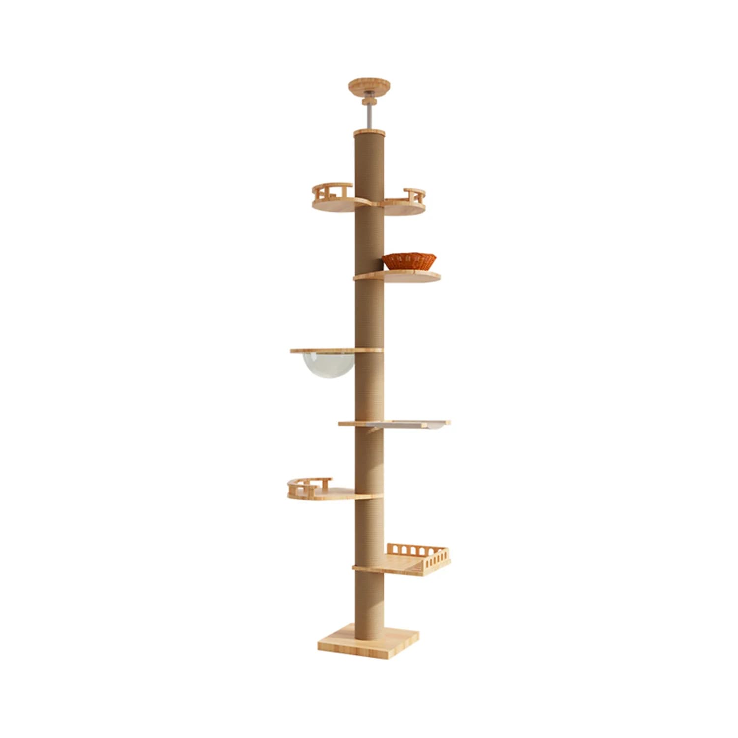 Cat Tree Scratching Post, Space-Saving Cat House, 1-Piece Tower with Rope and Solid Wood, Floor-to-Ceiling Cat Climber