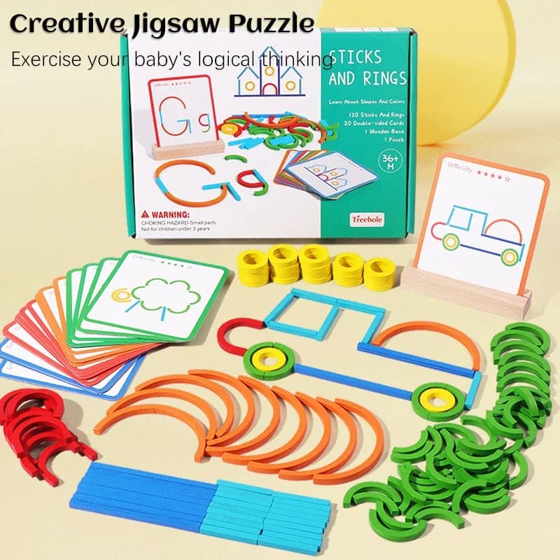 Giocattoli Puzzle per Bambini, Bastoncini di Legno Colorati Creativi, Blocchi di Costruzione Fai-da-Te, Giochi Educativi per lo Sviluppo del Pensiero Logico Precoce