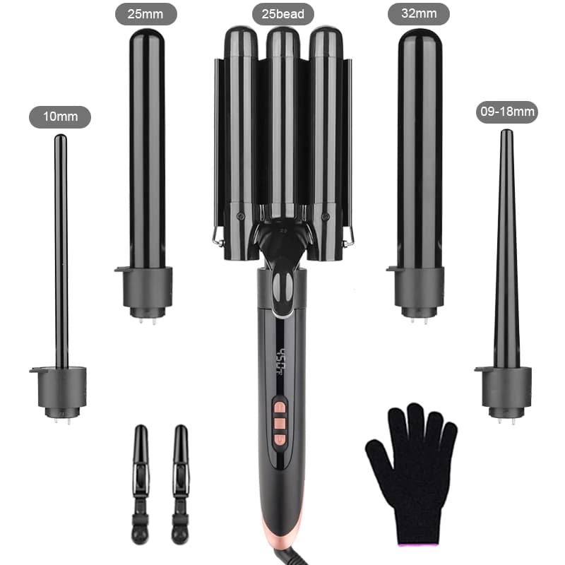 New‑Design 5‑in‑1 Magic Hair Styling Set, Mini Ceramic PTC Straightener Curler with LCD LED Temp Display for Daily Salon Use