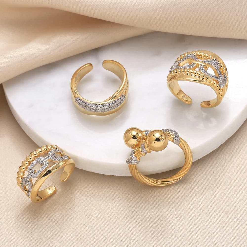 OCESRIO Mini anelli con sfera di cristallo bianco per donna Rame placcato oro Chiusura regolabile Anello aperto Gioielli Regalo donna rigq17