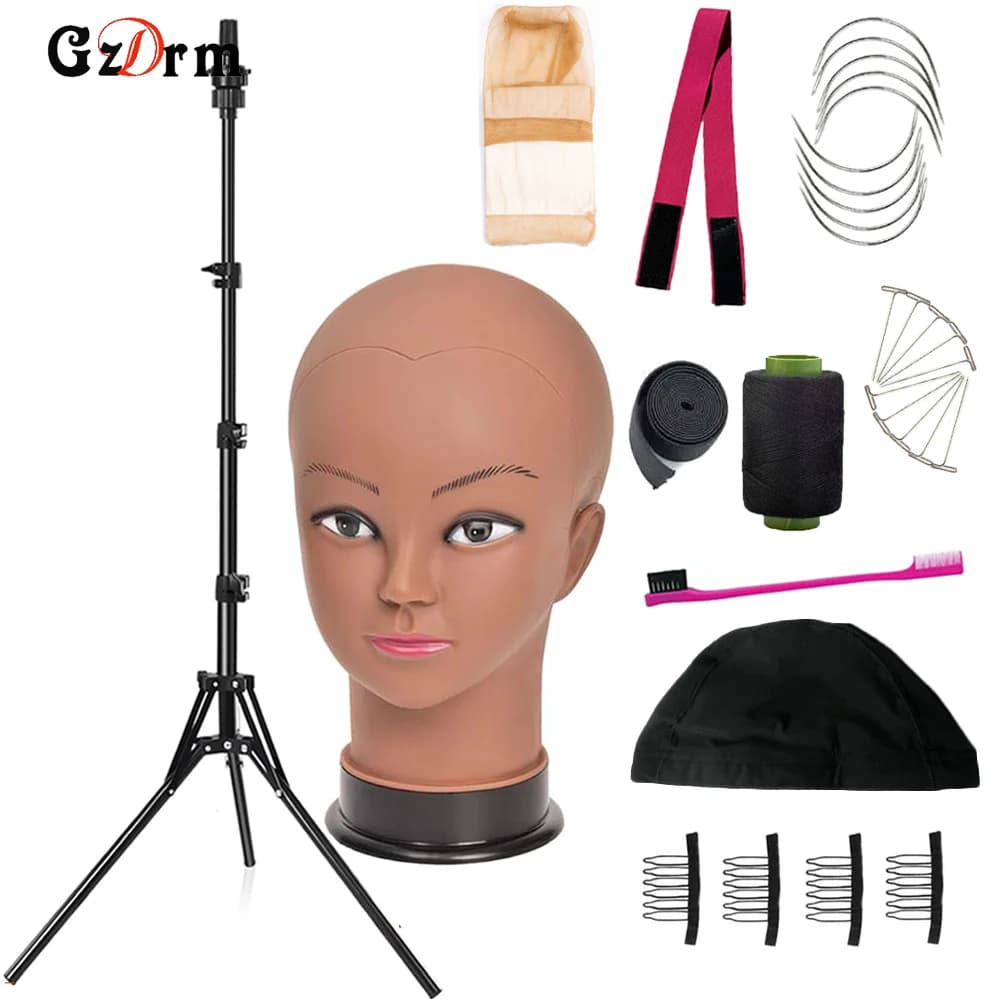 Support for adjustable braid wig with bald mannequin head Training mannequin head and wig installation kit to make Styling display wigs