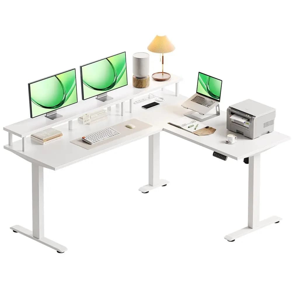 Electric LShaped Standing Desk, 59 Inch Height Adjustable Office Desk with Monitor Stand, SitStand Desk with Power Outlets, Lar