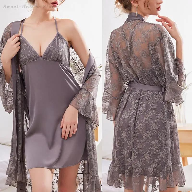 Summer New Night Set and Dressing Dress sexy Knife Kimono Bathrobe Spaghetti Strap Night Shirt Satin Nightwear Home Dress Pigiama