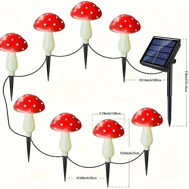 Luci Solari a Forma di Fungo a 8 Teste per Decorazione Giardino, Luci Fatate Natalizie per Esterni, Atmosfera per Matrimoni e Feste