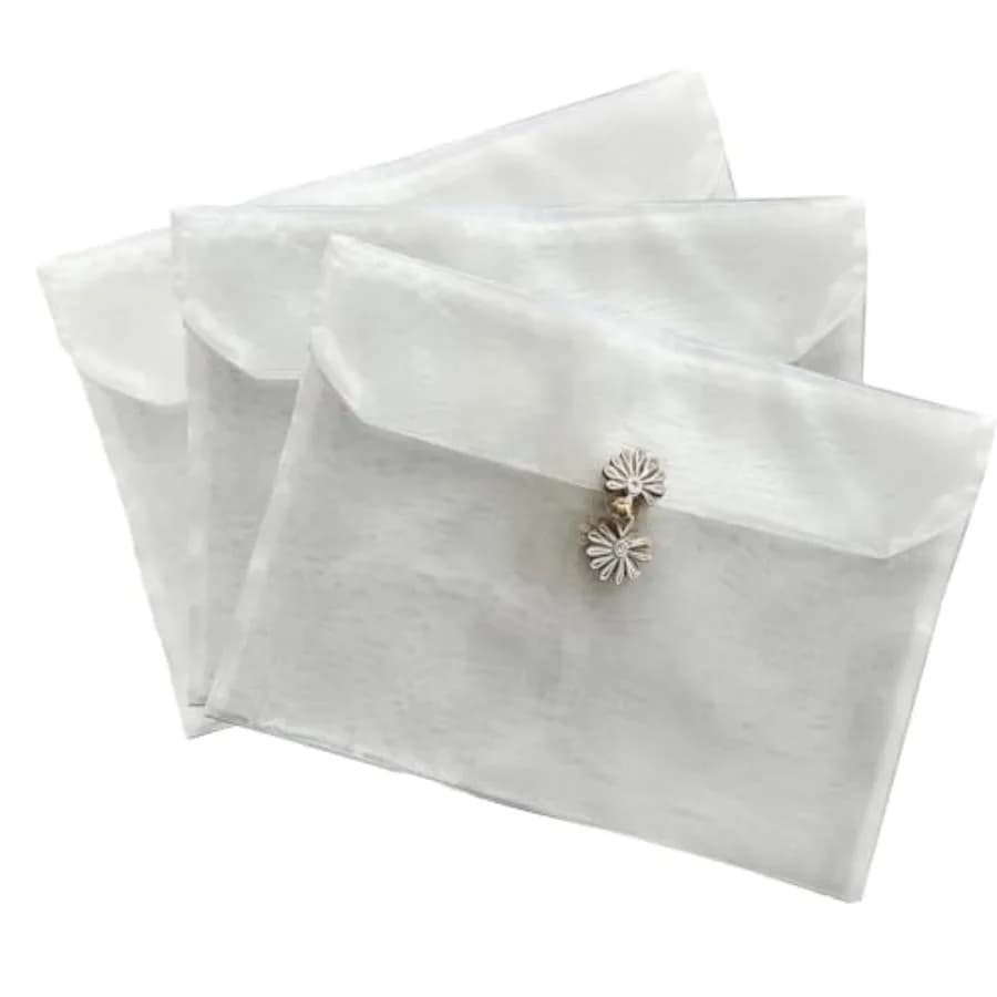 Set di 3 Sacche Porta Sciarpe Beige in Organza con Chiusura a Bottone, per Sciarpe, Regali e Organizzazione Guardaroba
