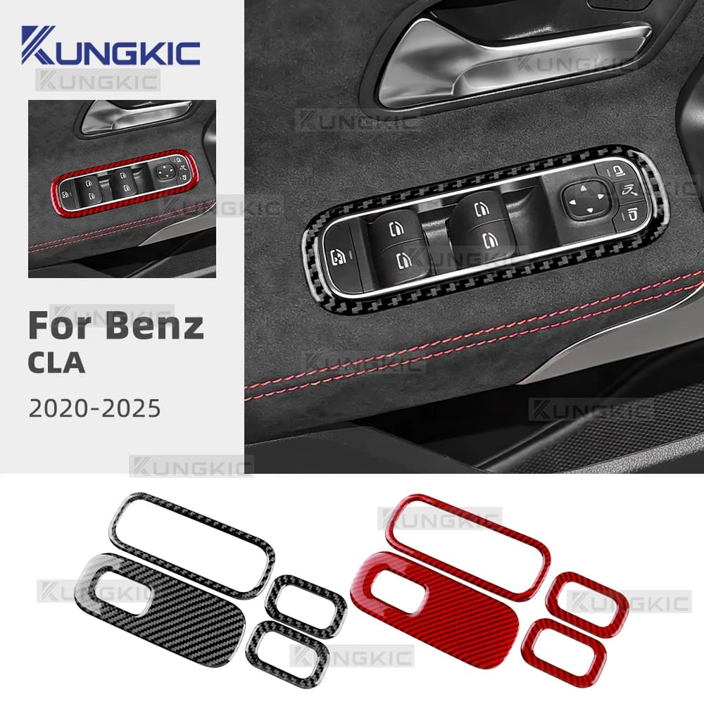 Cornice Decorativa in Vera Fibra di Carbonio Morbida per Mercedes Benz Classe A CLA W177 W118 C118 2020-2024 2025, Adesivo per Controllo Alzacristalli