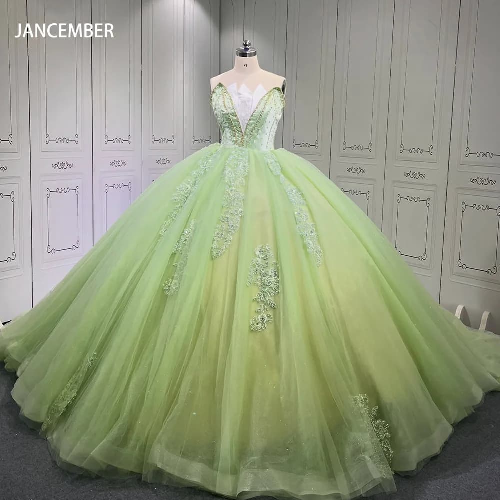 Abito Quinceanera verde scintillante personalizzato Abito da ballo senza maniche Paillettes Perline Corsetto Dolce 16 Abiti da 15 anni LSMU62