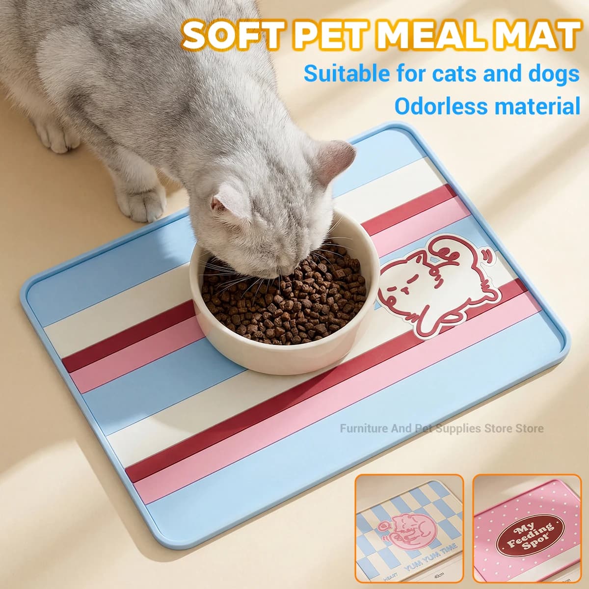 Tappetino per animali domestici, tappetino per gatti e cani per bere e mangiare, tappetino per ciotole, tappetino per mangiatoia, tappetino in silicone impermeabile per ciotole di animali domestici
