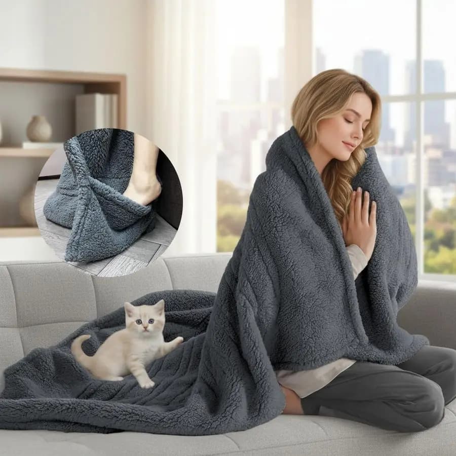 Coperta riscaldata Snuggle con tasche per i piedi freddi, coperta elettrica con 4 livelli di riscaldamento, spegnimento automatico, macchina