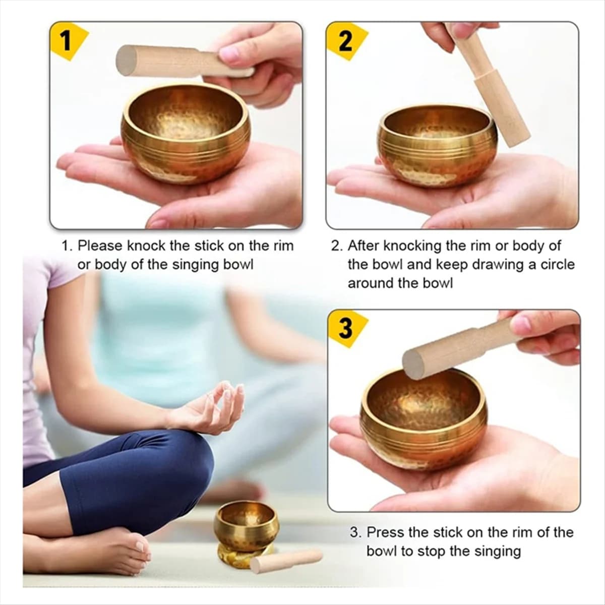 Y31A Tibetan Handmade Brass Singing Bowl, Yoga Meditation Bowl for Sound Healing Stress Relief, Yoga, Meditation with Gasket