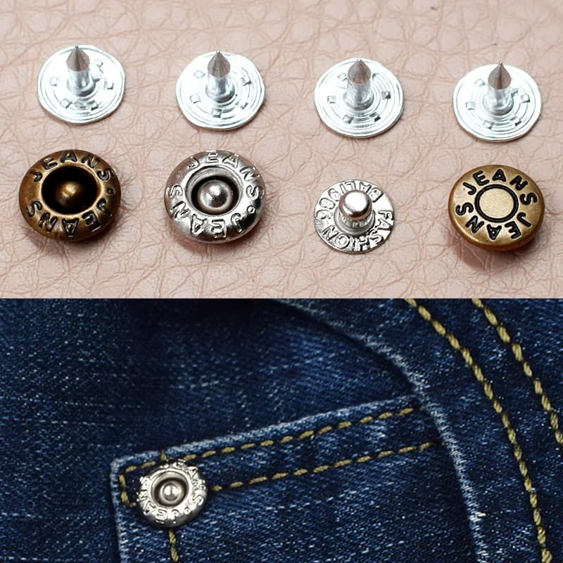 Fibbia per jeans Accessori decorativi Bottoni rotondi Pressa a mano Die Fibbia per rivetti Fibbia per tasca Pulsante di regolazione Ding in metallo
