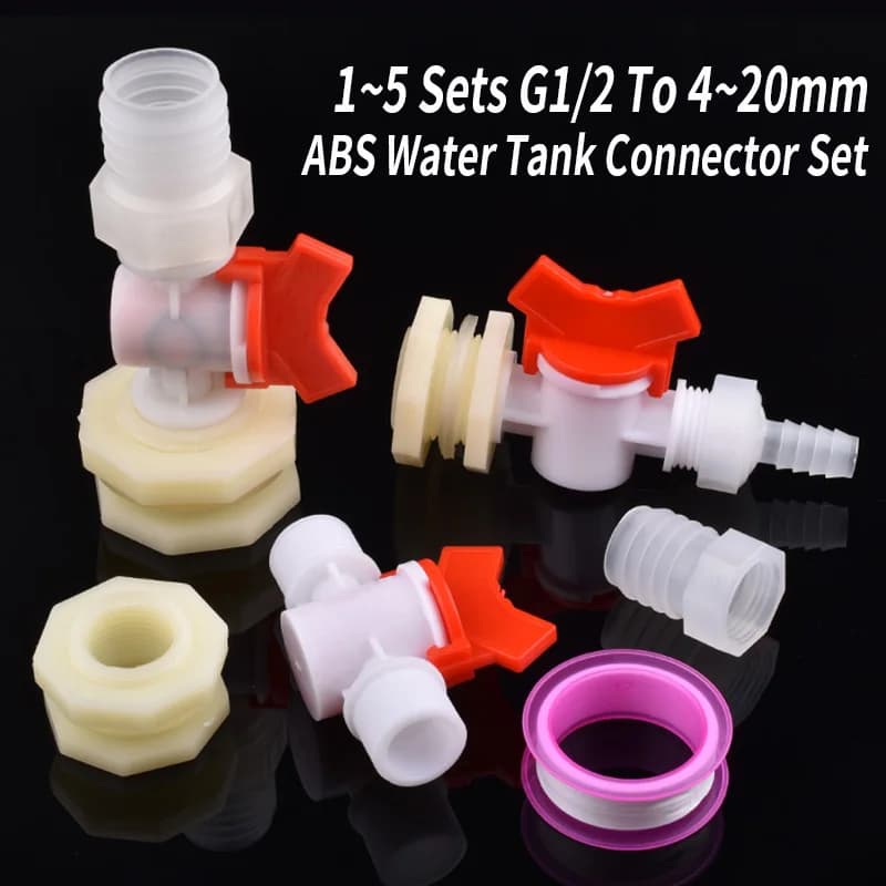 Set di 1-5 Connettori G1/2 da 4-20mm in ABS per Serbatoi d'Acqua, Valvole per Acquari, Giunti Diretti in PP per Irrigazione Giardino e Tubi per Piscine