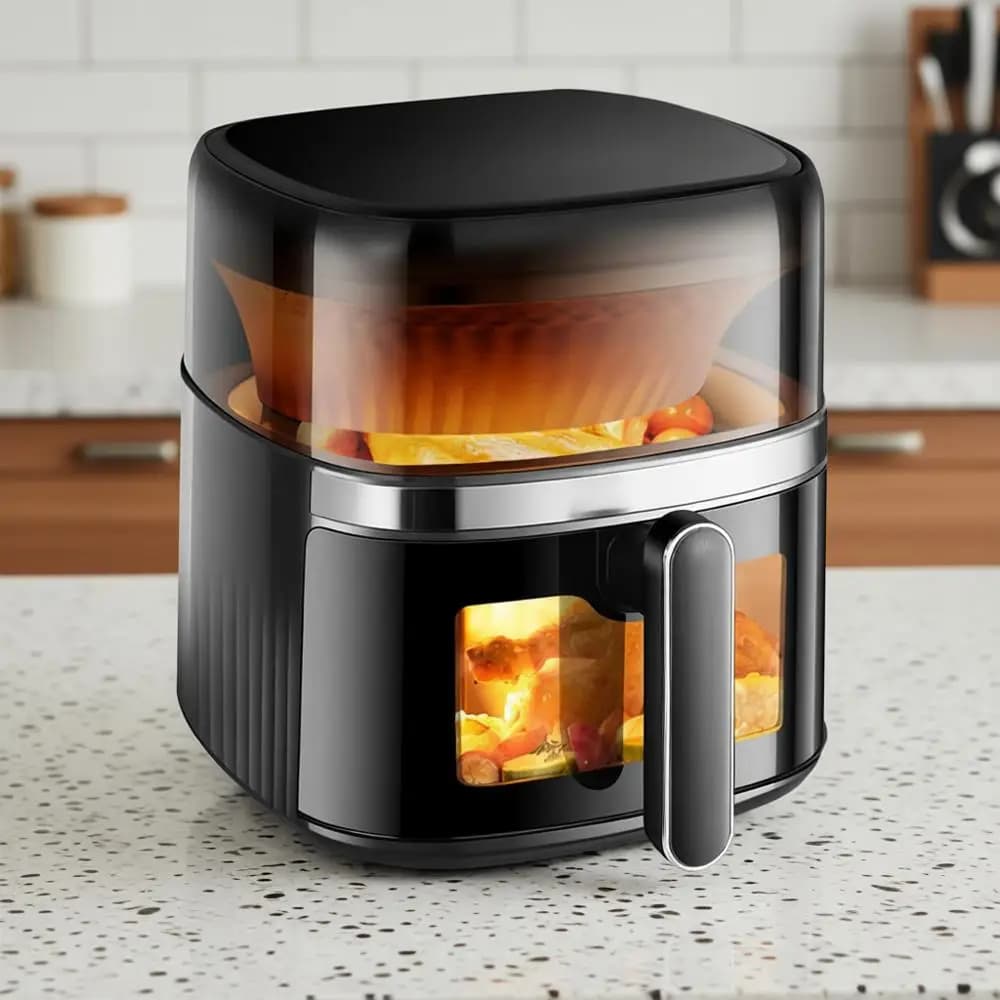 Friggitrice ad Aria e Forno Tostapane da 6 QT, in Acciaio Inox, 12 Funzioni Digitali Preimpostate, Finestra di Cottura XL Visibile, Cestello Antiaderente