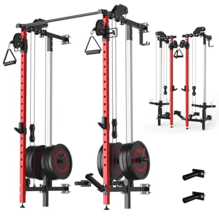 Rack per Squat Pieghevole a Parete con Sistema a Doppia Puleggia e Barra per Trazioni, Attrezzatura Fitness per Palestra Domestica, Garage o Appartamento, in Acciaio Nero