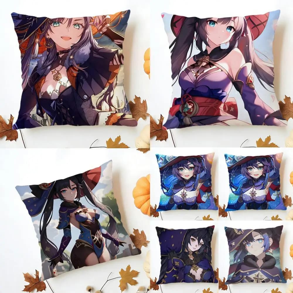 Game Genshin Mona Cushion Cover Washable Linen Pillowcase Soft for Sofa Bed Cozy Home Room Decor