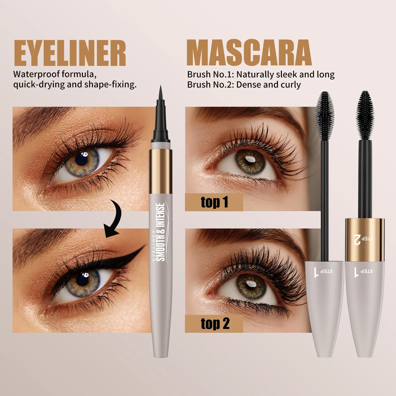 Set Mascara Impermeabile Effetto Naturale e Volumizzante, Doppio Effetto, Offerta Speciale per Allungare e Infoltire le Ciglia, Combo Essenziale per la Bellezza