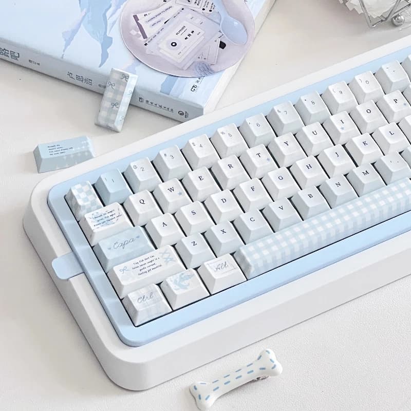 Blue Theme Cover Set Fish Swimming Profile Cherry PBT Original Custom Handmade Covers for Mechanical Keyboard Accessories
