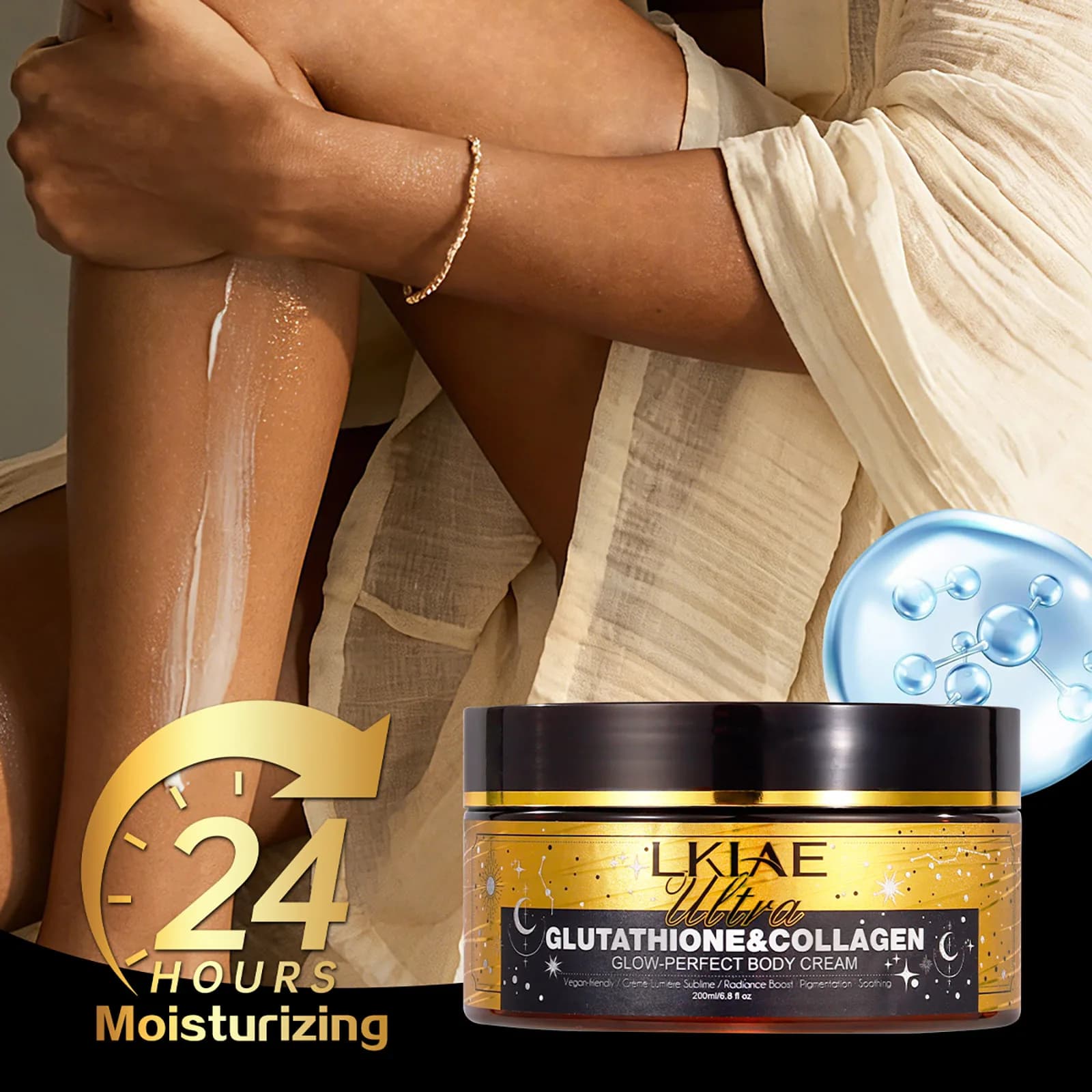 LKIAE Crema Corpo Ultra Glutathione Collagen per Pelle Luminosa, Idratazione Intensa 24 Ore, Schiarente, Nutriente Profonda e Illuminante, 200ml