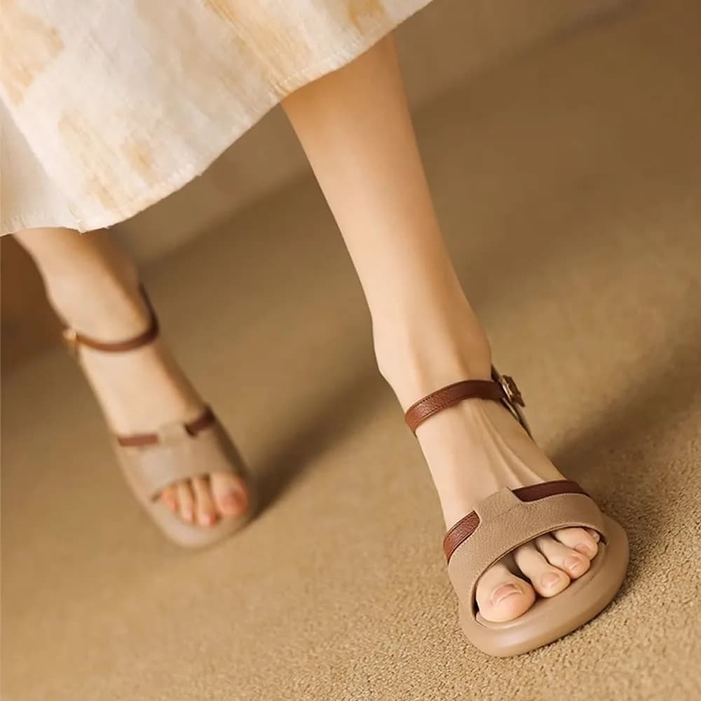 Eilang Tang Sandals with heel Thi in real women's skin New summer soft Bot heel 2025 Comfortable to wear with skirts