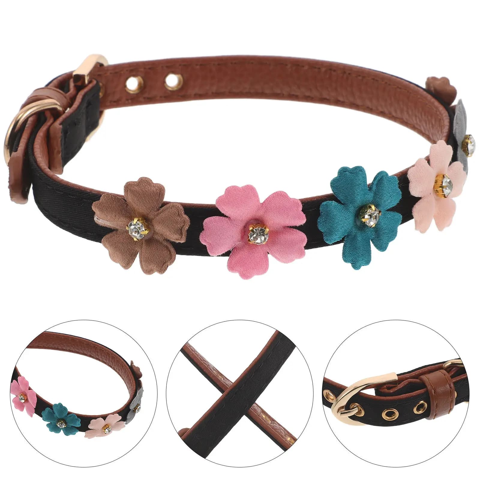 Collare per Cuccioli con Fiori, Regolabile, per Cani Piccoli, con Papillon Floreale e Fibbia, Guinzaglio Floreale per Passeggiate Sicure all'Aperto