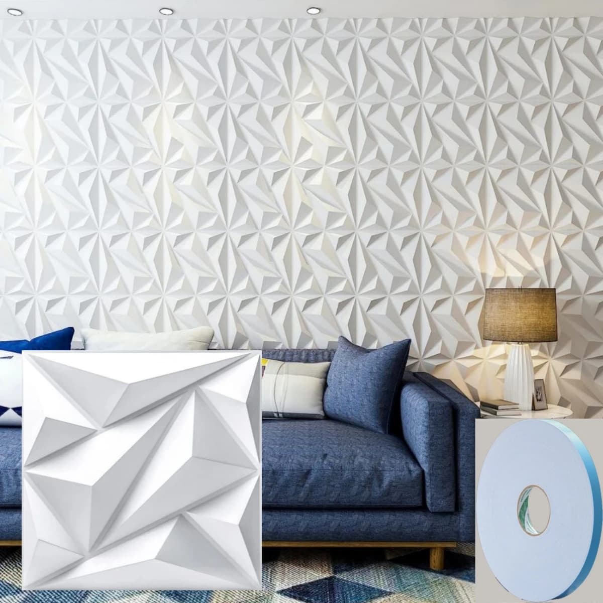 Pannelli murali in pvc 3D da 12/20/30 pezzi per la decorazione della parete interna, per soggiorno, sala, camera da letto, ufficio dell'hotel, inclusa il nastro