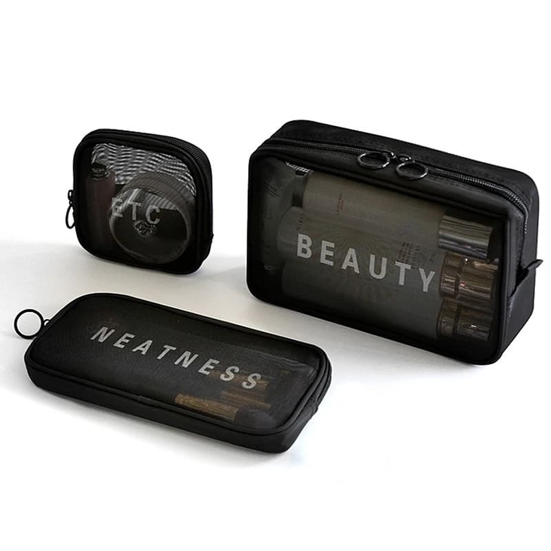 Borsa per il trucco borsa da viaggio per articoli da toeletta da viaggio borsa per il trucco custodia per il trucco con cerniera borse per il trucco borsa per cosmetici in rete trasparente a pois neri