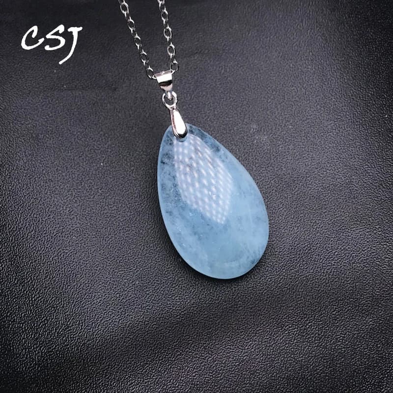 CSJ Acquamarina naturale sterling 925 argento goccia d'acqua energia pietra preziosa collana di gioielleria raffinata per le donne regalo del partito