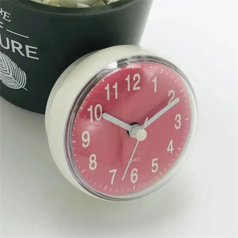 Doccia Antiappannamento Impermeabile Mini Tavolino Decorazione Cucina Soggiorno Bagno Orologio da parete WC Rotondo Ventosa al quarzo