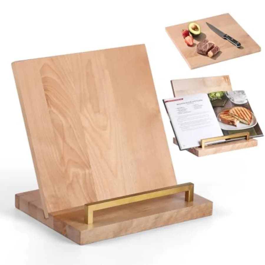 Supporto per Libri di Cucina con Tagliere Rimovibile, Porta Ricettiere Regolabile, Vassoio per Salumi e Servizio in Cucina
