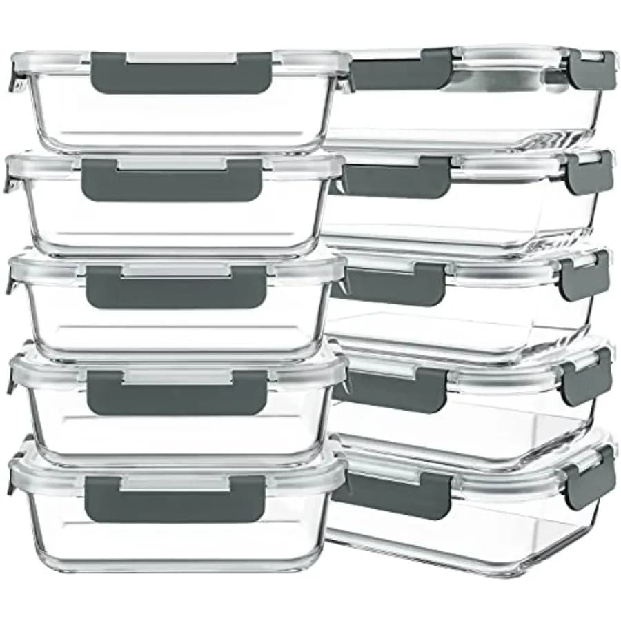 10 Confezioni di Contenitori in Vetro da 30 oz per Preparazione Pasti, Contenitori Ermetici per Alimenti con Coperchi, Scatole Bento per Pranzo, Adatti a Microonde e Congelatore