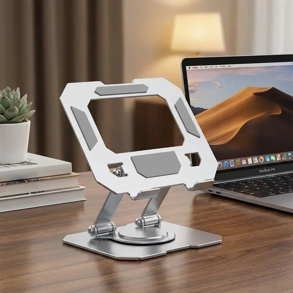 360° Rotatable Dual-axis Metal Tablet Stand Adjustable Foldable Desktop Holder Non-slip Stable Portable Tablet Mount for Home Of