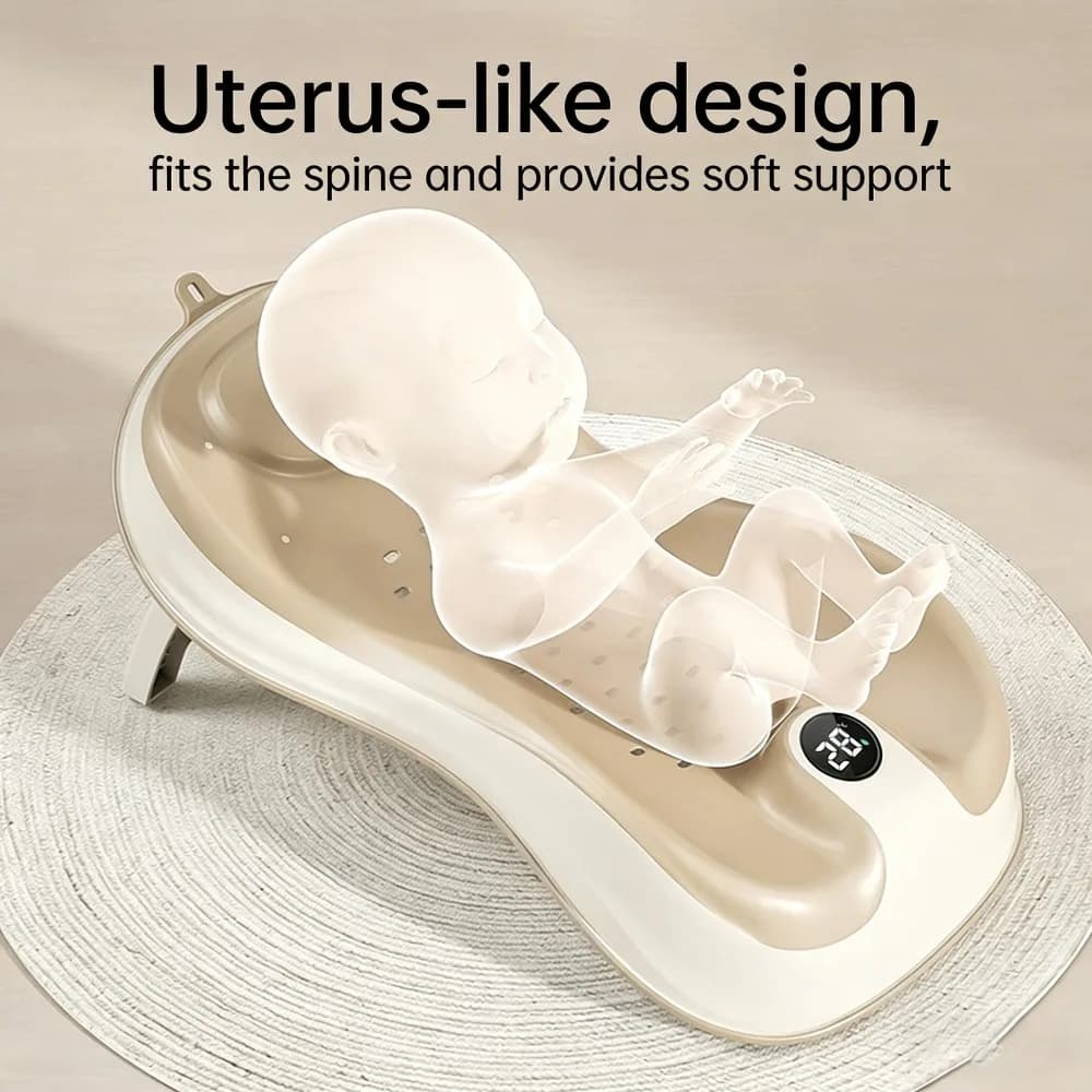 Supporto per il bagnetto del bambino con indicatore di temperatura, supporto antiscivolo universale per neonati, seggiolino da bagno per neonati.