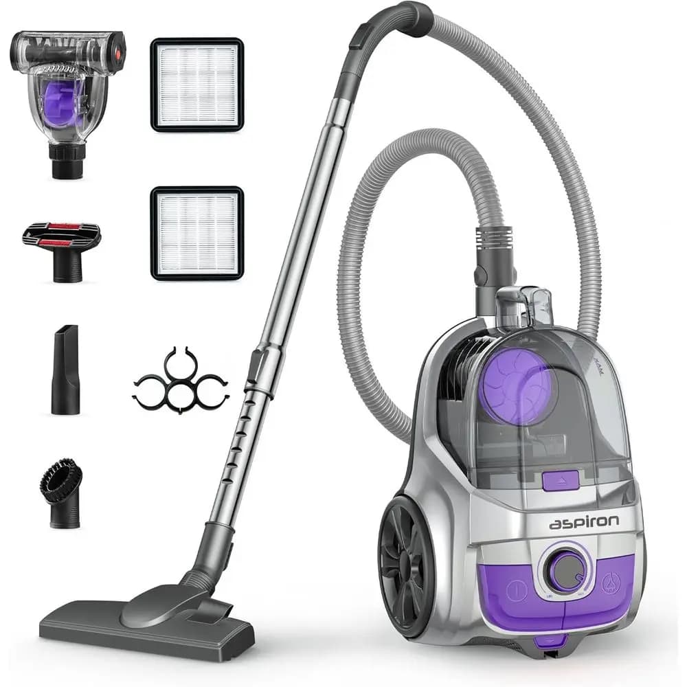 Canister Vacuum, Upgraded 1600W BaglCanister Vacuum Cleaner | Auto Cord Rewind, H13 HEPA ilter, 4Qt Large acity, 5 Tools or Hard