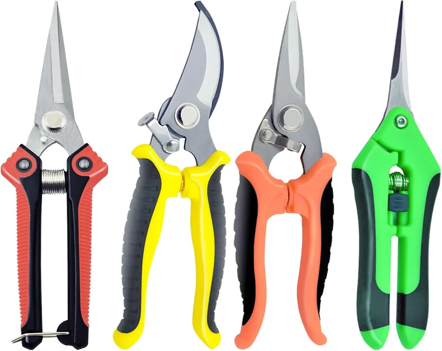 Set of 4 Stainless Steel Power Scissors with Anti-slip Grip for Plant Care and Trees