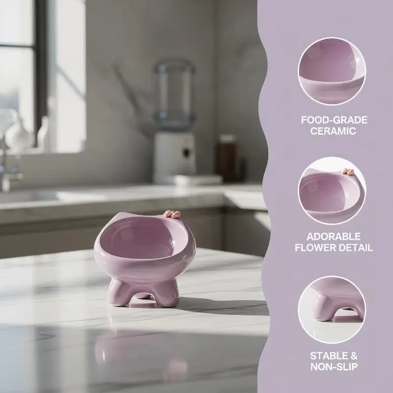 Food Grade 15 Degree Tilted Cat Food Bowl Neck Protecting Pet Feeding Dish Anti-spill for Indoor Cats Pet Supplies
