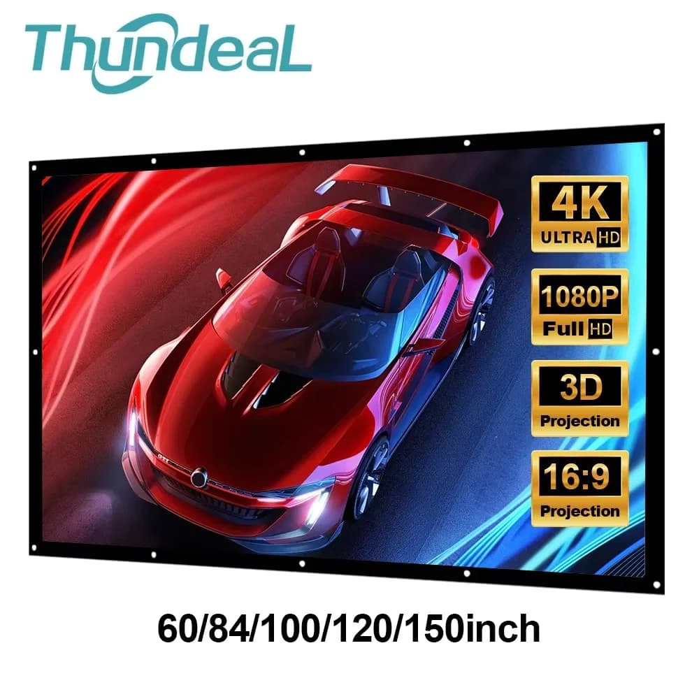 Schermo di proiezione pieghevole semplice 60 72 84 100 120 Tenda da 150 pollici 100 pollici 16:9 Tenda per schermo per proiettore Full HD 2K 4K per esterni