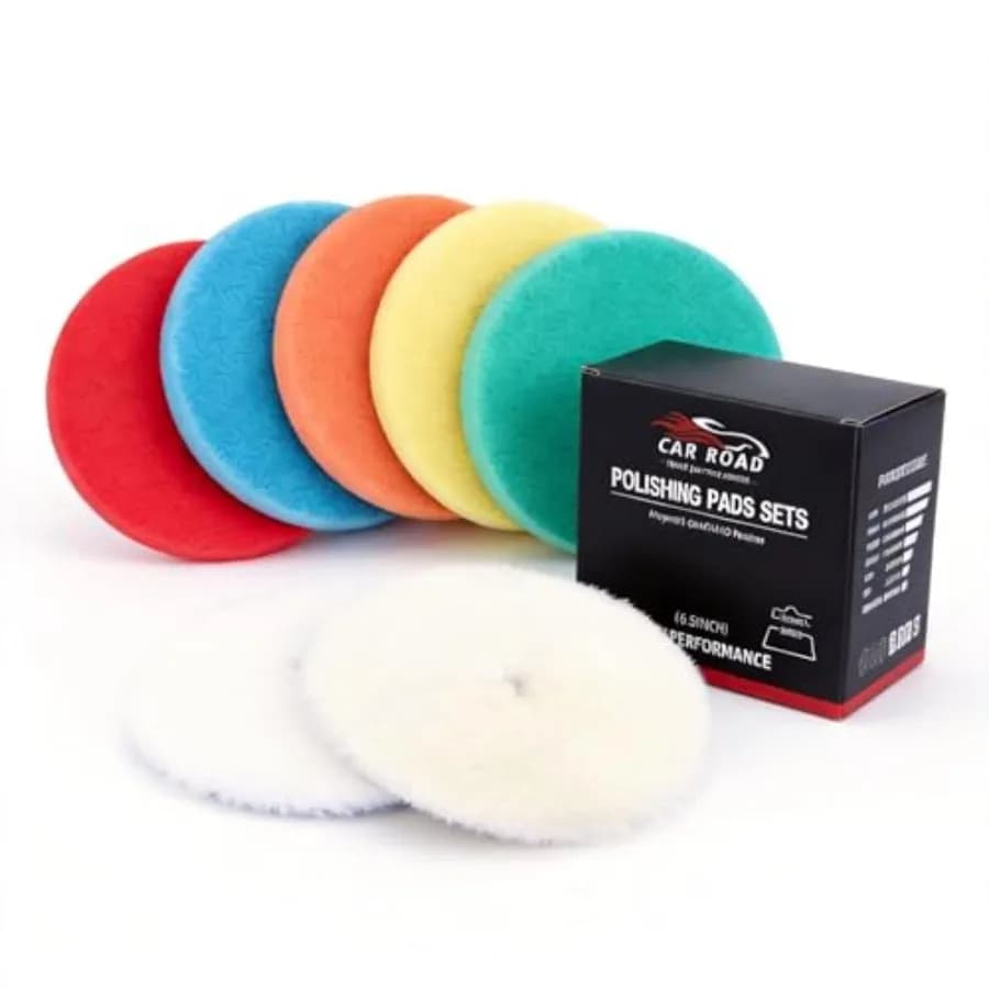 Kit di Tamponi per Lucidatura Buffg, 7 Pezzi, Piastra da 5 Pollici, Tamponi in Spugna e Lana - Set di Accessori per Trapano per Lucidatura e Ceratura Auto