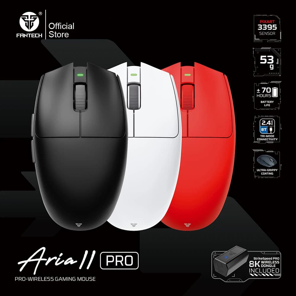 FANTECH Ariall PRO XD7v2 Mouse da gioco wireless 8K PIXAT3395 Frequenza di pollizione 8K wireless e cablata Mouse ultraleggeri 53gr