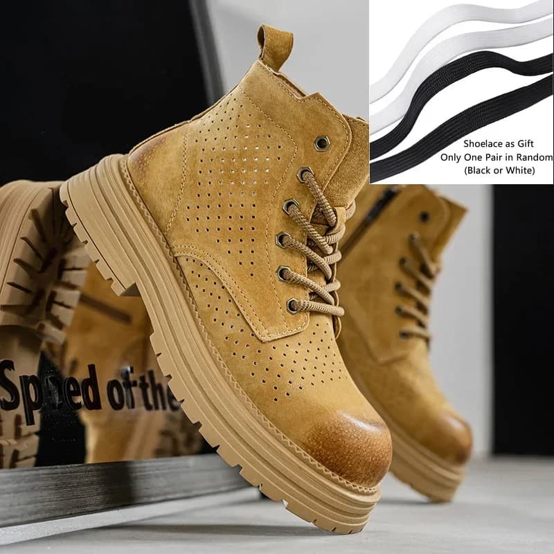 Stivali classici in pelle scamosciata da uomo gialli Stivaletti autunnali per uomo Scarpe alte da uomo traspiranti Scarpe da lavoro da esterno Escursionismo