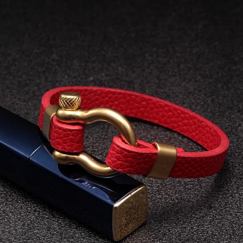 Braccialetti in vera pelle con corda rossa intrecciata alla moda, chiusura fatta a mano, catena in acciaio inossidabile, braccialetti con ciondoli per uomo e donna
