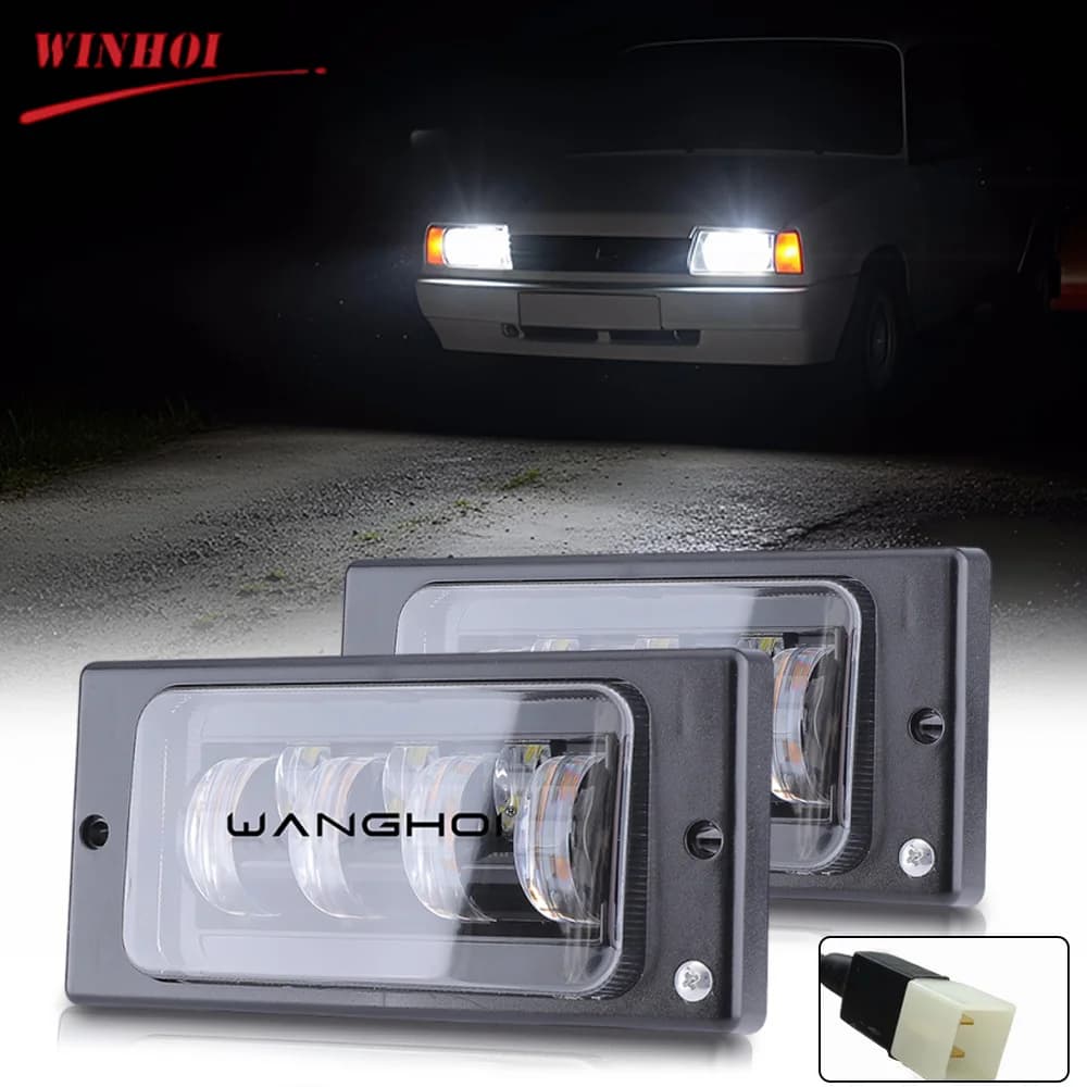 2PCS 6x4 Inch LED Headlights Flush Mount Rectangular Headlamps with 2 Pin Connector Led Work Light 12-24V for Lada Truck Offroad