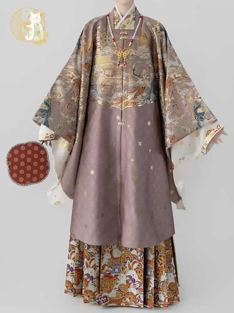 Haute Couture Chinese Style Ming Style Hot Stamped Embroidered Hanfu Autumn/Winter New Style Square Collar Coat Horse Face Skirt
