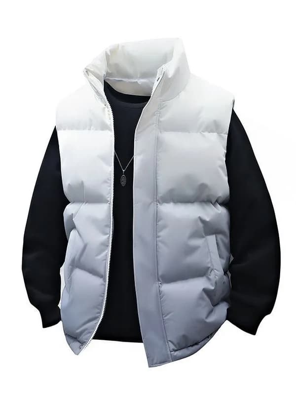 Men's Thickened Cotton Vest Autumn Winter Gradual Color Couple Style Outerwear Warmth Insulation Sleeveless Stand Collar Jacket