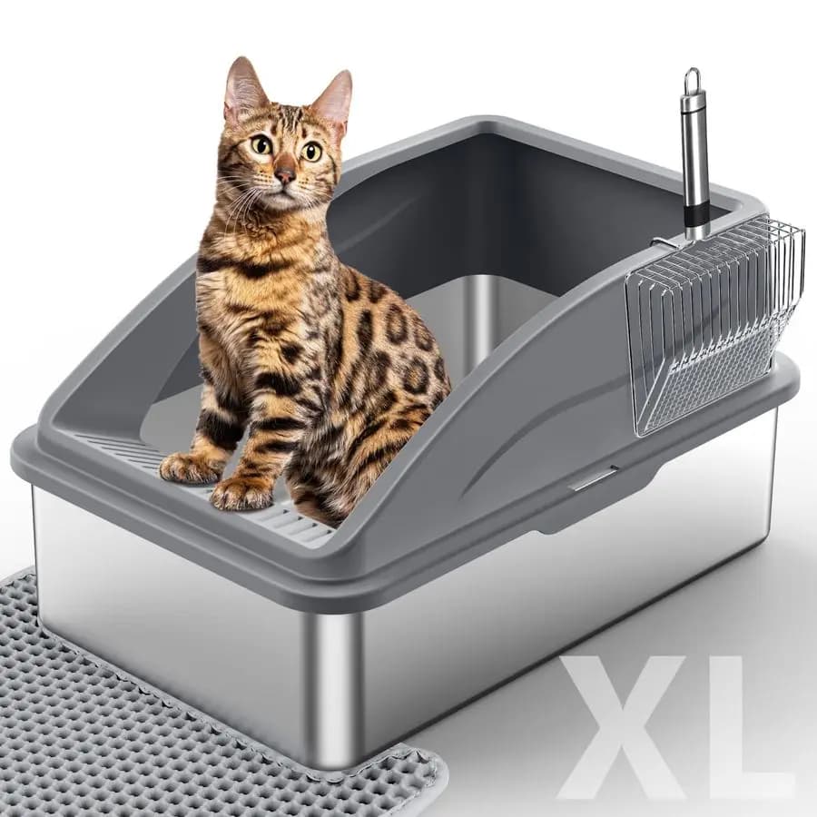 Lettiera in Acciaio, Lettiera Extra Large per Gatti Grandi, Lettiera XL in Metallo con Coperchio, Anti-Perdita di Urina, Antiaderente, Include