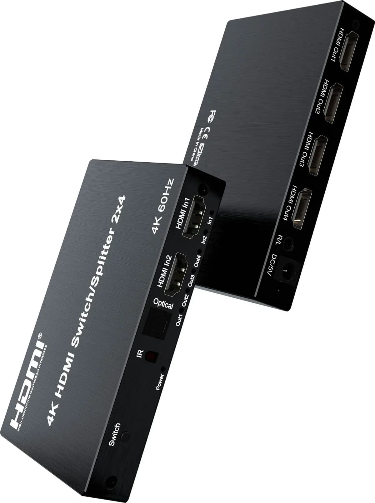 Switch HDMI 4K 60Hz 2x4 con Estrattore Audio 3.5mm SPDIF 3D, Distributore Video e Convertitore per PS4, DVD, Laptop, PC a TV/Monitor