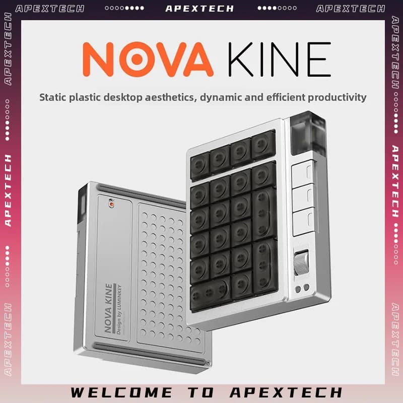 Tastierino Numerico LUMINKEY NOVA KINE 7-in-1, Mini Tastiera Meccanica QMK/VIA Tri-Mode Wireless in Alluminio CNC Hot Swappable