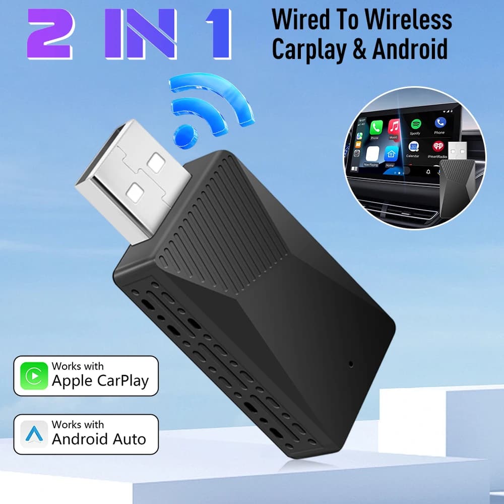 Adapter Dongle CarPlay 2 in 1 Mini Wireless Cabin, Android Auto Smart Box for Stereo Auto OEM, Plug and Play Smart Link