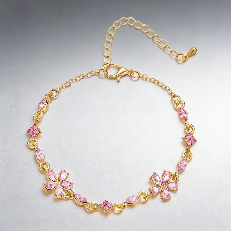 Bracciale con Fiore in Cristallo Bianco e Rosa per Donne, Stile Boho con Strass, Gioielli Y2K per Ragazze, Regalo Nuovo