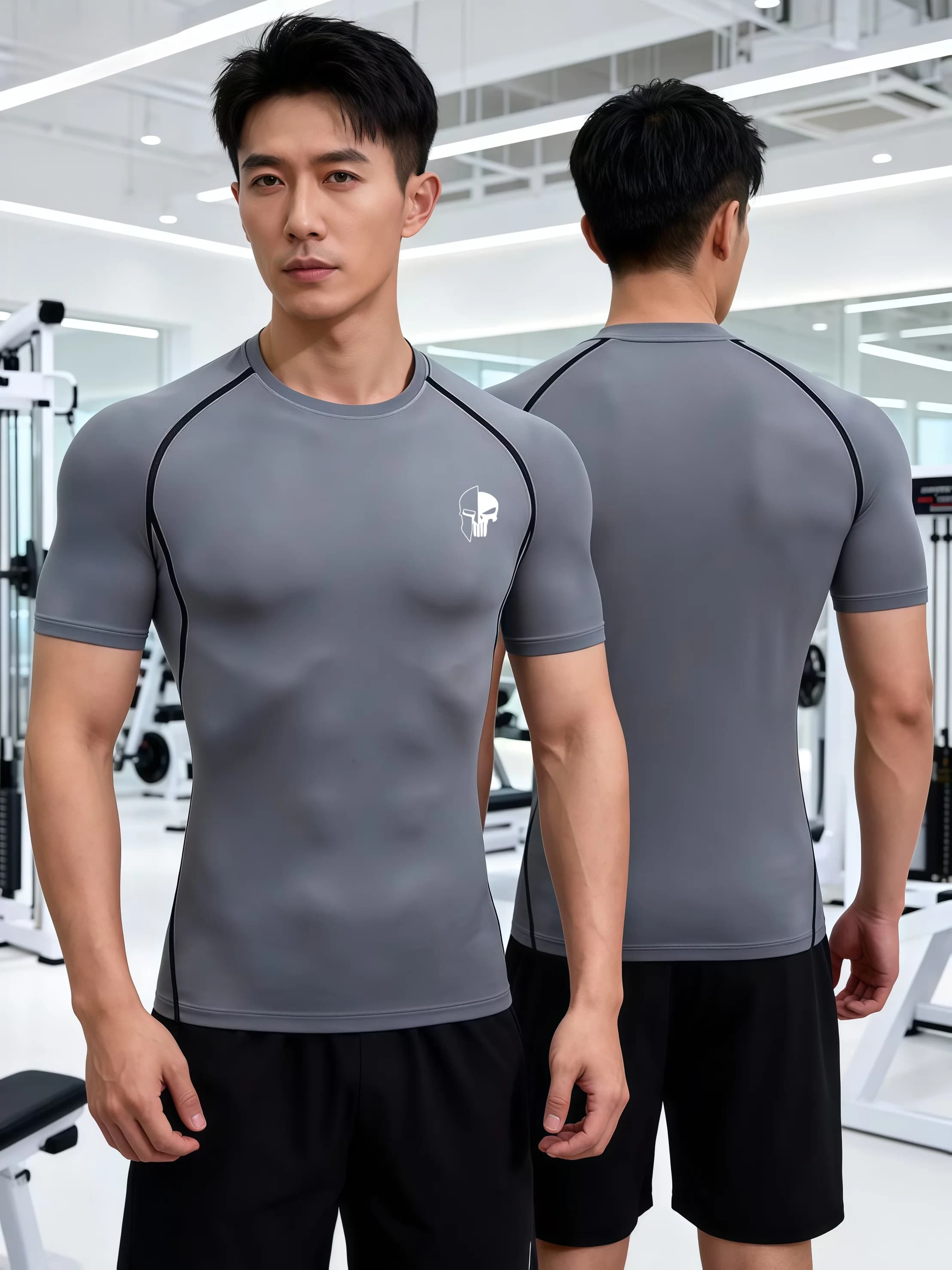 T-shirt estiva traspirante da uomo ad asciugatura rapida, elastica, ultra sottile, per palestra, corsa, allenamento, abbigliamento sportivo